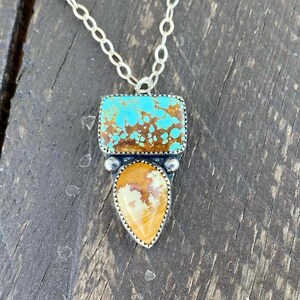 Number 8 Turquoise & Owyhee Picture Jasper Double Stone Necklace sterling silver, western cowgirl, rockhound jewelry, rockhound necklace