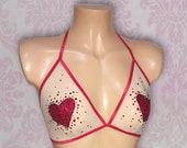 Cross My Heart Mesh Burlesque Bralette with Sequins Pastie and Crystal Application