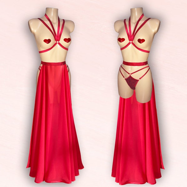 Vintage Showgirl Style Chiffon Removable Panel Skirt, Quick Release Briefs  & Harness (purchase separately or as a set)