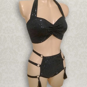 Strappy Showgirl High Waist Modesty Briefs with Tassels and Retro Sweetheart Bodice purchase separately or as a set image 3