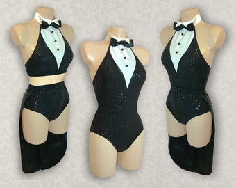 Showgirl Sequins Tuxedo Leotard, Tuxedo Twin Set, Tails Bustle or Tuxedo & Tails Set (purchase separately or as a set)