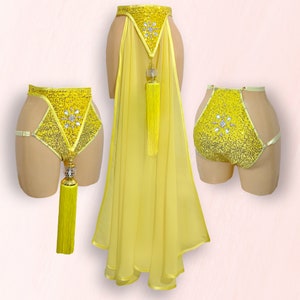Moonie Showgirl Burlesque Removable Panel Skirt with Tassel & Strappy Briefs Crystal Detailing  (can be purchased separately or as a set)
