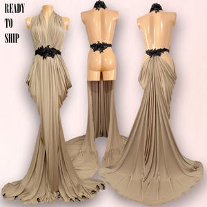 Aphrodite Vintage Style Draped Striptease Gown with Fishtail Train for Burlesque, Bellydance, Showgirls.