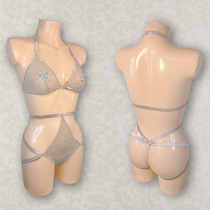 Showgirl Mesh Bralette and Gstring with Crystal Detail(purchase separately or as a set)