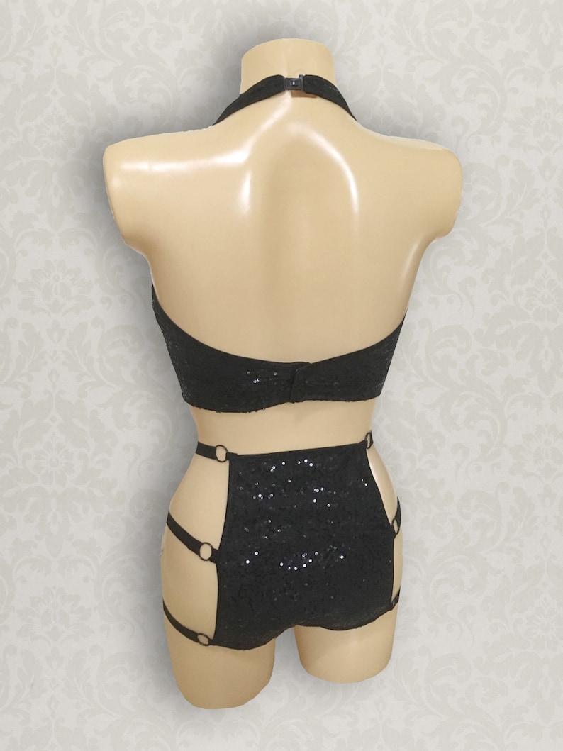 Strappy Showgirl High Waist Modesty Briefs with Tassels and Retro Sweetheart Bodice purchase separately or as a set image 2