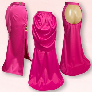 Duchess Satin Burlesque Bustle Skirt with Backside Cut Out & Tassel Detail