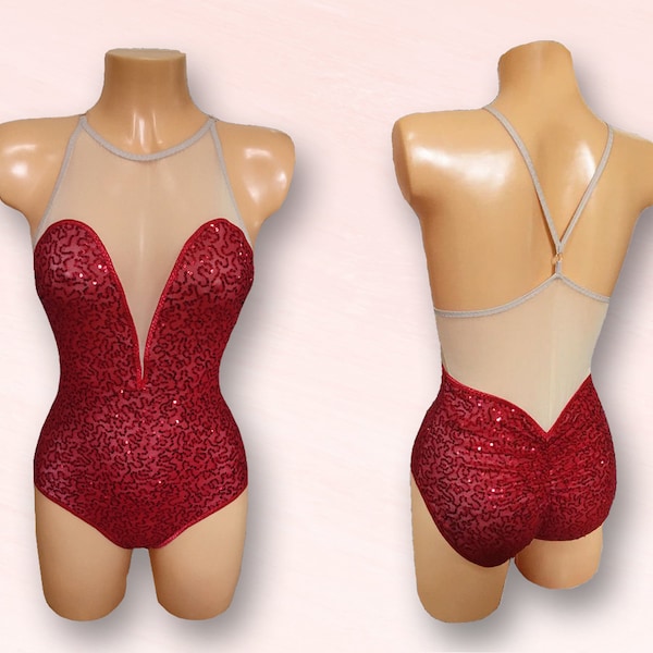 Playboy Bunny Jessicas Rabbit Style Sequins Vegas Showgirl Trikot mit Illusion Mesh Backing