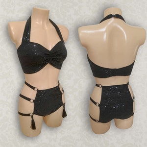 Strappy Showgirl High Waist Modesty Briefs with Tassels and Retro Sweetheart Bodice purchase separately or as a set image 1