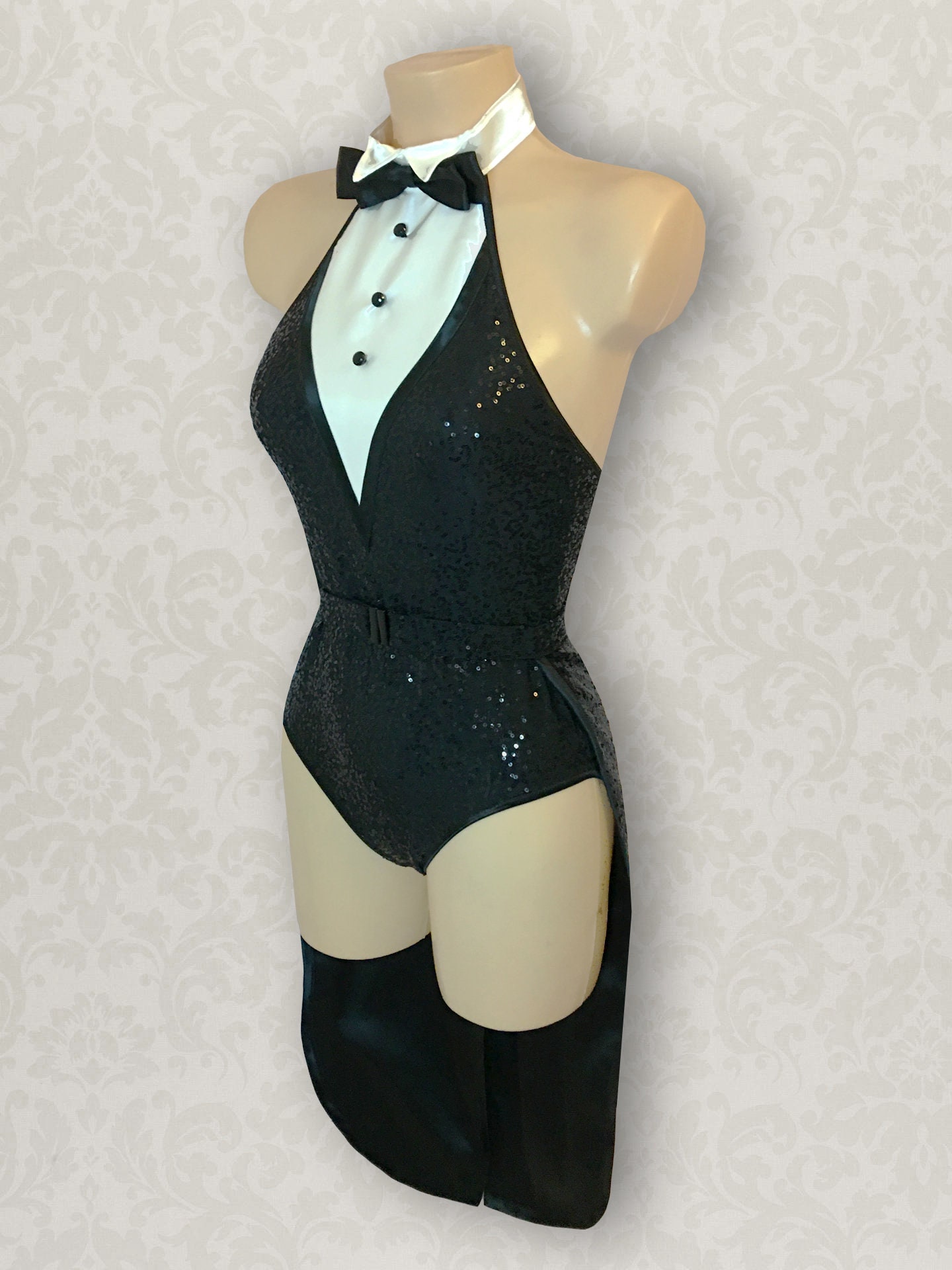 Showgirl Sequins Tuxedo Leotard Tuxedo Twin Set Tails Bustle Etsy UK