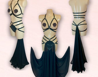 Aurora Tribute Circle Panel Skirt Strappy Thong & Cage Bra (purchase separately or as a set)