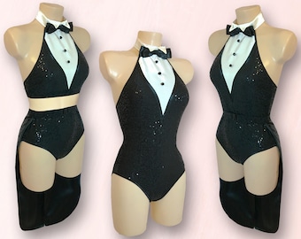 The Ritz Showgirl Sequins Tuxedo Leotard, Tuxedo Twin Set, Tails Bustle or Tuxedo & Tails Set (purchase separately or as a set)