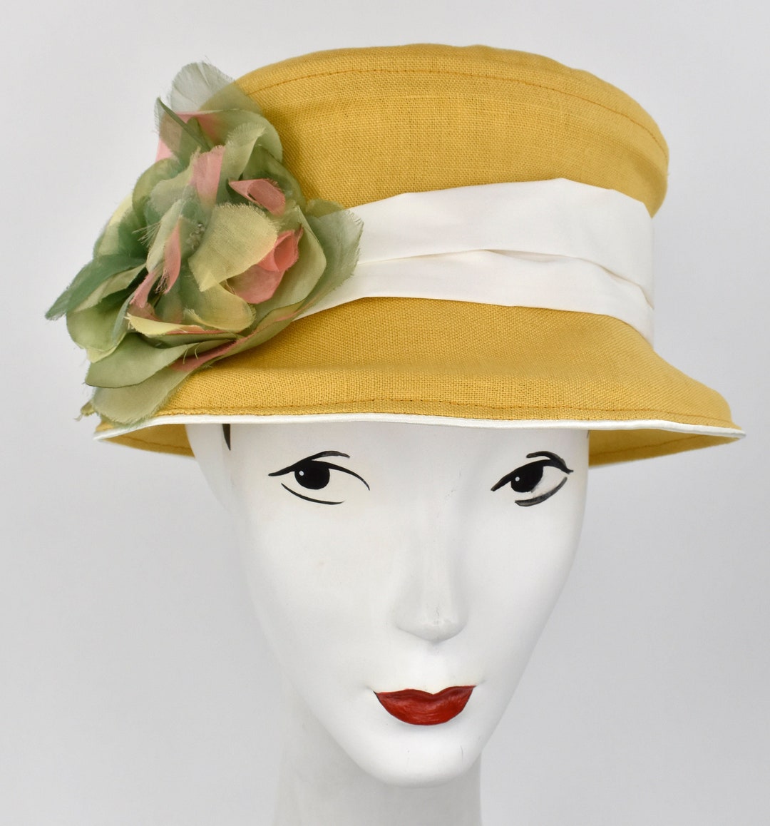 Mustard Yellow Bucket Hat in 100 Linen With off White Band Etsy