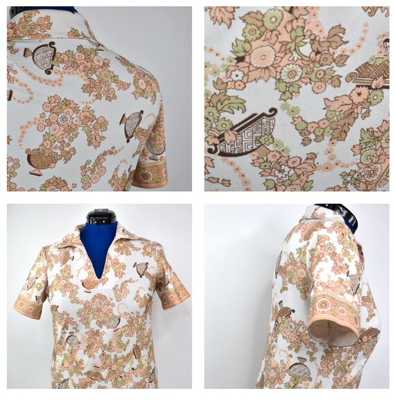 Vintage 1960's white garden scene tunic/hippie/tun