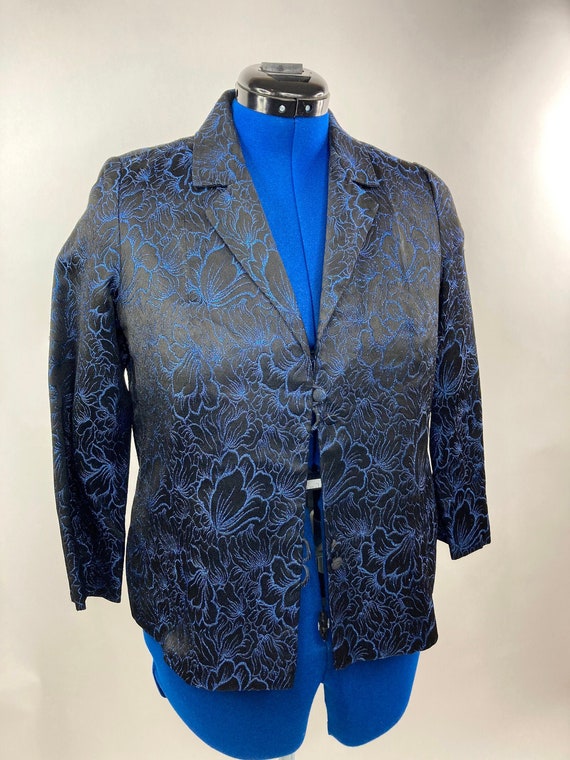 Stunning 1950's vintage blue satin Damask glitter