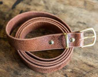 Full Grain Leather Water Buffalo Belt, Brown Leather Dress belt