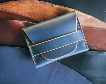 Full Grain Leather Card Sleeve Wallet, Horween Navy Blue Leather