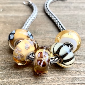 Authentic Trollbeads ~ Artisan Glass Beads w/Sterling Silver Core ~ You Choose Style! Assorted Beige Beads