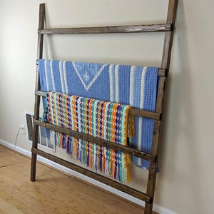 Extra Wide Blanket Ladder, Very Large Farmhouse Quilt Rack Display, Oversized Decorative Towel Holder, 4&#39; 5&#39;, 6 Foot Tall, Throw, bed sheets