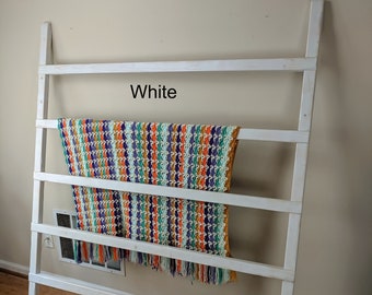 Painted Extra Wide Blanket Ladder, Very Large Farmhouse Quilt Rack Display, Oversized Decorative Towel Holder, Nursery, 5' 6 Foot Tall, Wide