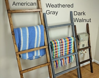 Blanket ladder, towel rack, decorative wooden ladder, rustic distressed farmhouse, quilt organizer, about 4 ft, 5&#39;, 6 foot tall, wide