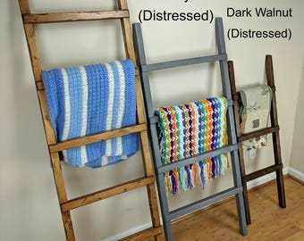 Blanket ladder, towel rack, decorative wooden ladder, rustic distressed farmhouse, quilt organizer, about 4 ft, 5&#39;, 6 foot tall, wide