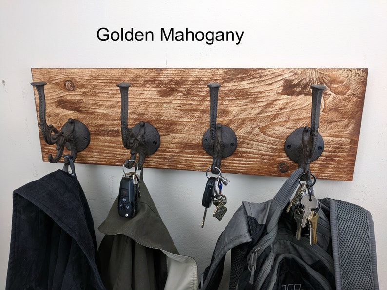 Repurposed Wood /& Cast Iron Coat Hook Rack Key Towel Backpack Holder Hanger