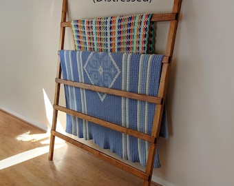 Extra Wide Blanket Ladder, Very Large Farmhouse Quilt Rack Display, Oversized Decorative Towel Holder, 4' 5', 6 Foot Tall, Throw, bed sheets