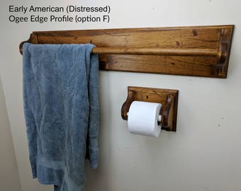 bundled Bath towel  and Toilet Paper Holder, towel bar, toilet paper dispenser, wood distressed Farmhouse country, tp holder, rustic