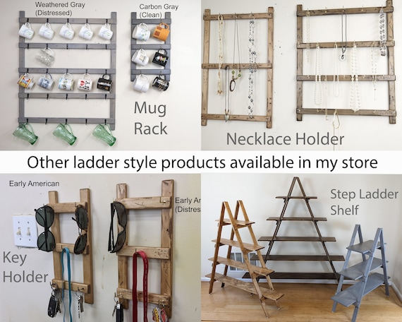 6 Step Rustic Weathered Grey Wood Ladder Shelf 6 Step Rustic Weathered Grey Wood Ladder Shelf