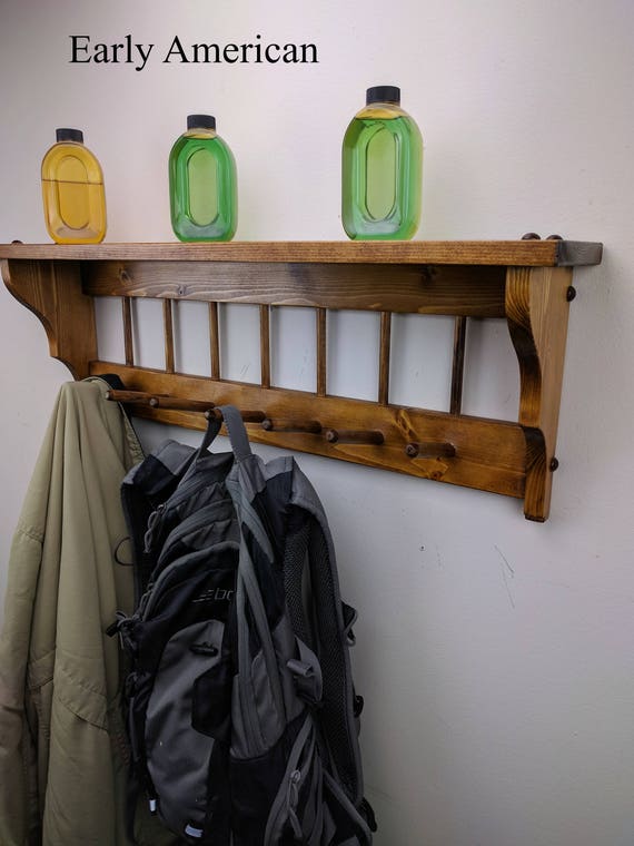 Mission Style Wall Shelf Coat Hook Rack Key Bathroom Image 0