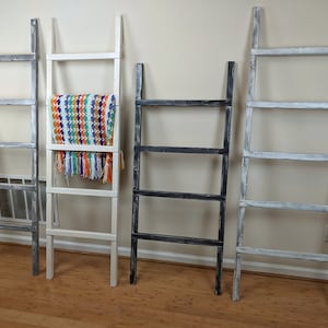 Painted Blanket ladder, towel rack, decorative wooden ladder, rustic distressed farmhouse quilt organizer, about 4 ft, 5&#39;, 6 foot tall, wide