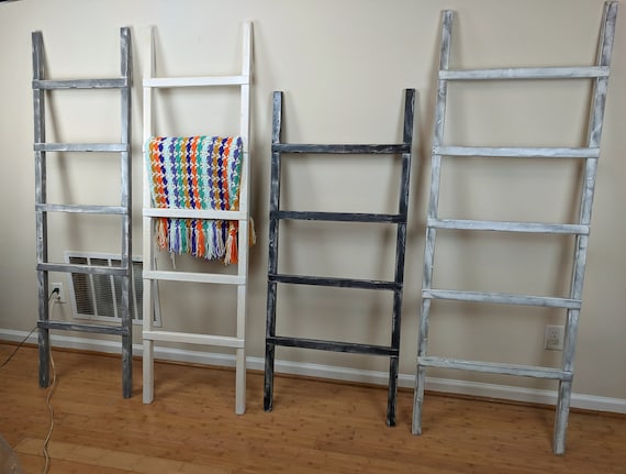 Vleugels gips Mevrouw Painted Blanket Ladder Towel Rack Decorative Wooden Ladder - Etsy