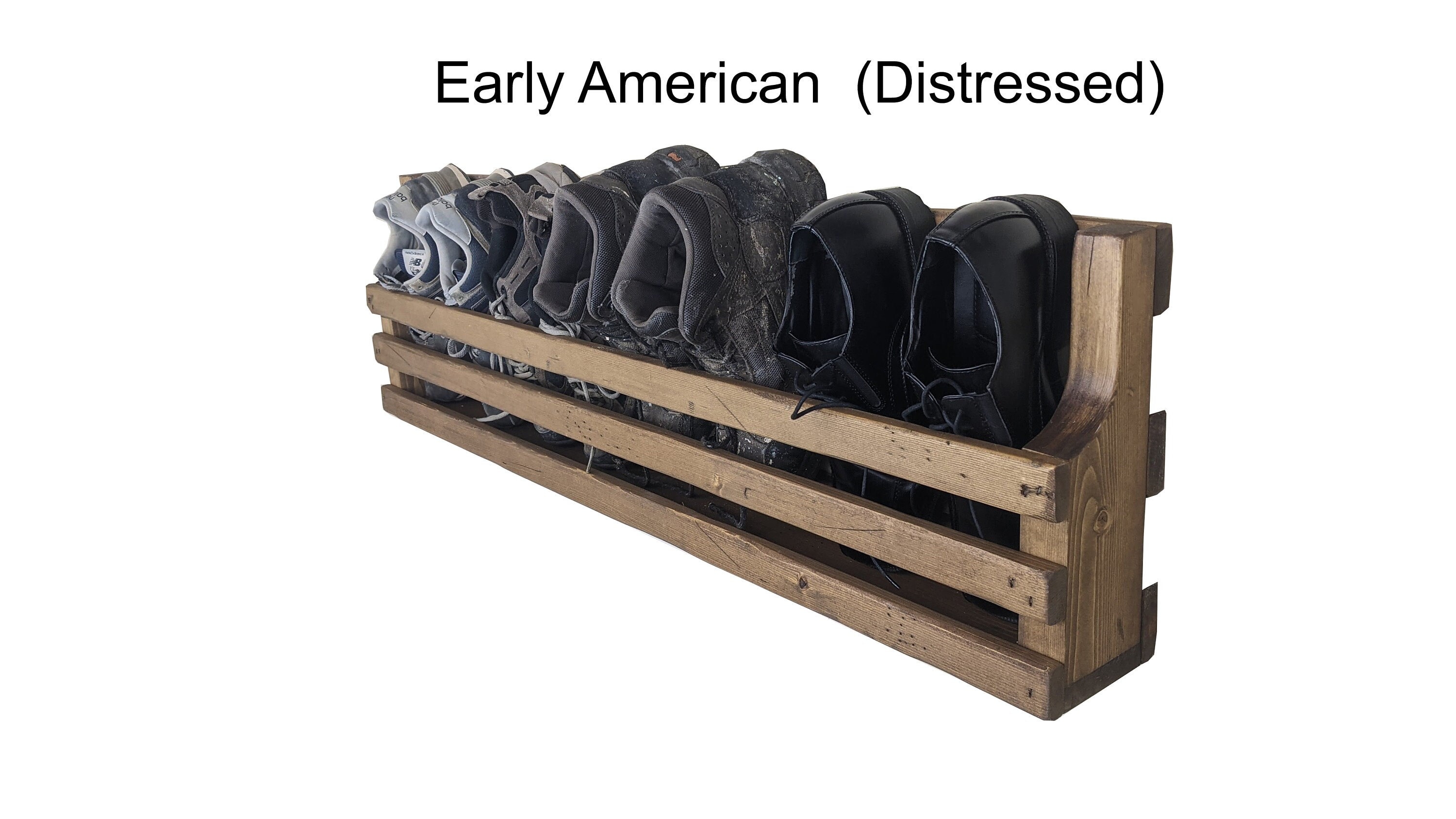 Burnt Wood Wall Mounted Shoe Storage Rack, Entryway Footwear Organizer Holder, Set of 2