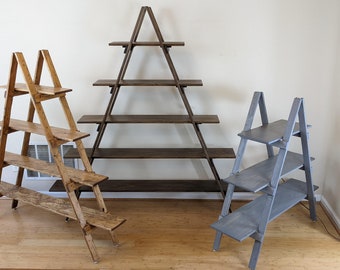 Step Ladder Shelf, Ladder Knick Knack Display, Rustic Distressed Shelving, Portable Bookcase, Foldable Bookshelf. Christmas Holiday Display