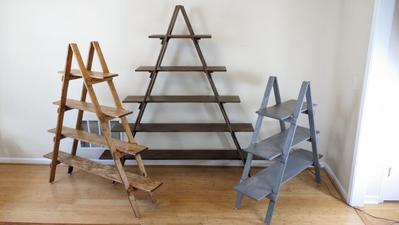 7 Step Rustic Weathered Gray Wood Ladder Shelf 7 Step Rustic Weathered Gray Wood Ladder Shelf