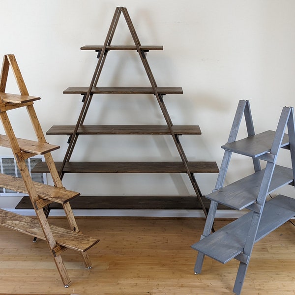 Step Ladder Shelf, Ladder Knick Knack Display, Rustic Distressed Shelving, Portable Bookcase, Foldable Bookshelf. Christmas Holiday Display