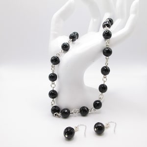 Black Onyx and Silver Necklace Set: Sterling Silver Wire Wrapped Handmade