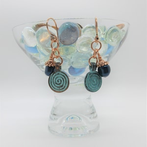 Copper and Turquoise Pearl Earrings: Dangle Earrings Handmade Wire Wrapped