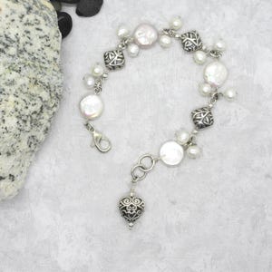Coin Pearl Cluster Bracelet. Silver Bracelet. Pearl Jewelry. Silver Jewelry. Sterling Silver. Bridal. Handmade.