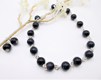 Blue Sandstone Necklace Set: Sterling Silver Handmade Wire wrapped