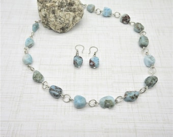 Larimar Necklace Set: Sterling Silver