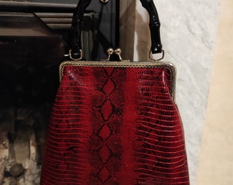 Rote Python-Klick-Klack-Tasche aus Öko-Leder