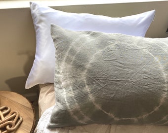 Tie Dye Linen + Satin Pillowcase | Hand Dyed Light Gray Tie Dye Pillow | Linen Bedding | Linen Pillow Cover | Boho Bedroom | Pillowcase Gift