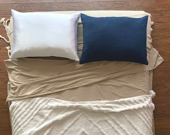 Indigo Solid Linen + Satin Pillowcase | Hand Dyed Blue Linen Pillowcases | Handmade Boho Bedding | Satin Pillowcase | Minimalist Home Decor