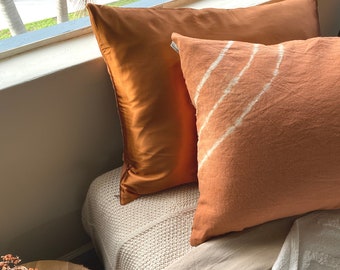Cinnamon Tie Dye Linen and Satin Pillowcase | Boho Decor | Linen Pillowcase Set | Home Decor | Handmade Gift  | Zipper Enclosure |