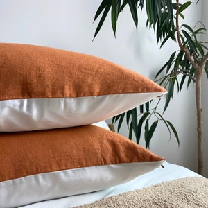 Cinnamon Orange Solid Linen + Satin Pillowcase | Hand Dyed Orange Linen Pillowcases | Rust Boho Bedding | Satin Pillowcase | Minimalist Home