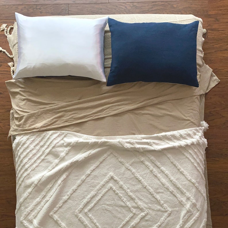 Indigo Solid Linen Satin Pillowcase Hand Dyed Blue Linen Pillowcases Handmade Boho Bedding Satin Pillowcase Minimalist Home Decor image 1