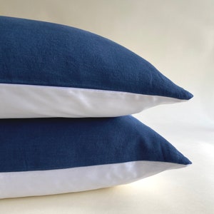 Indigo Solid Linen Satin Pillowcase Hand Dyed Blue Linen Pillowcases Handmade Boho Bedding Satin Pillowcase Minimalist Home Decor image 3