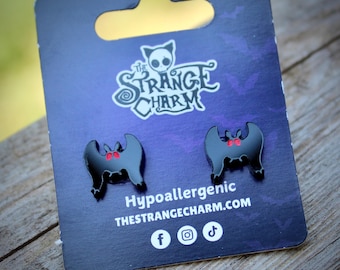 Mothman Stud Earrings – Cryptid Acrylic Earrings – Spooky Halloween Alien Studs – Hypoallergenic – Free Shipping