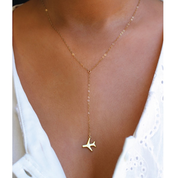 ORIGINAL Airplane Gold or Silver Lariat Necklace, Travel Inspired Jewelry, Airplane Necklace, Pilot Necklace, Traveler, Wanderlust Jewelry